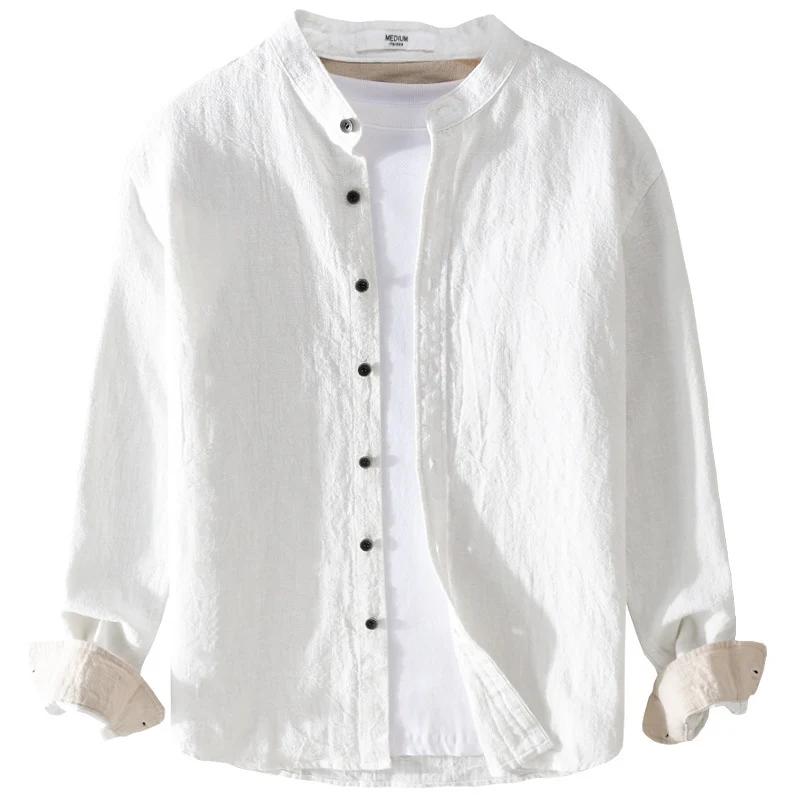 Herren Mandarinhemd aus Leinen‑Baumwollmix, Relaxed Fit Drune
