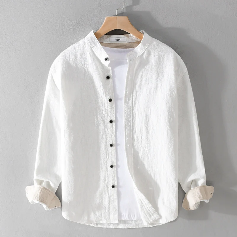 Herren Mandarinhemd aus Leinen‑Baumwollmix, Relaxed Fit Drune