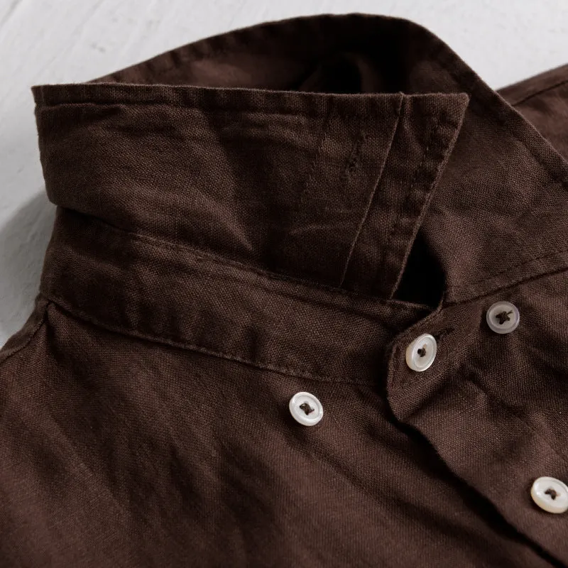Herren Lockeres Leinen-Overshirt mit Brusttaschen und Knopfleiste Drune