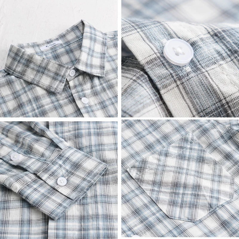 Herren Lockeres Karo-Layering-Hemd aus leichtem Baumwollmix mit aufgesetzter diagonal gemusterter Brusttasche Drune