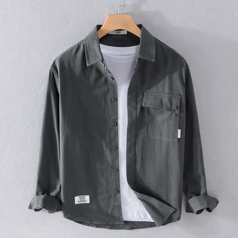 Herren Lockeres Hemdjacken-Overshirt aus Soft‑Twill mit integriertem Layer‑T‑Shirt und aufgesetzter Brusttasche Drune