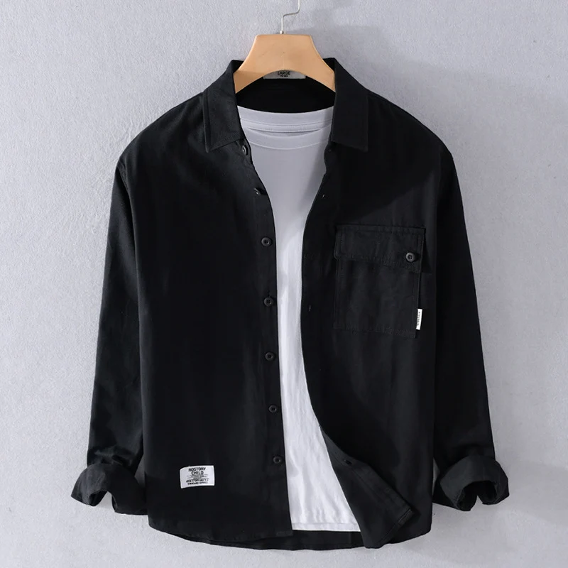 Herren Lockeres Hemdjacken-Overshirt aus Soft‑Twill mit integriertem Layer‑T‑Shirt und aufgesetzter Brusttasche Drune