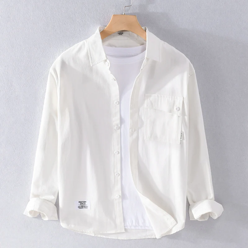 Herren Lockeres Hemdjacken-Overshirt aus Soft‑Twill mit integriertem Layer‑T‑Shirt und aufgesetzter Brusttasche Drune