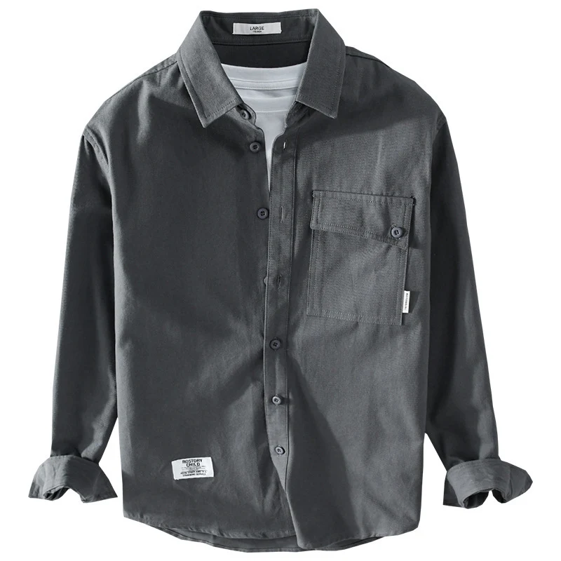 Herren Lockeres Hemdjacken-Overshirt aus Soft‑Twill mit integriertem Layer‑T‑Shirt und aufgesetzter Brusttasche Drune