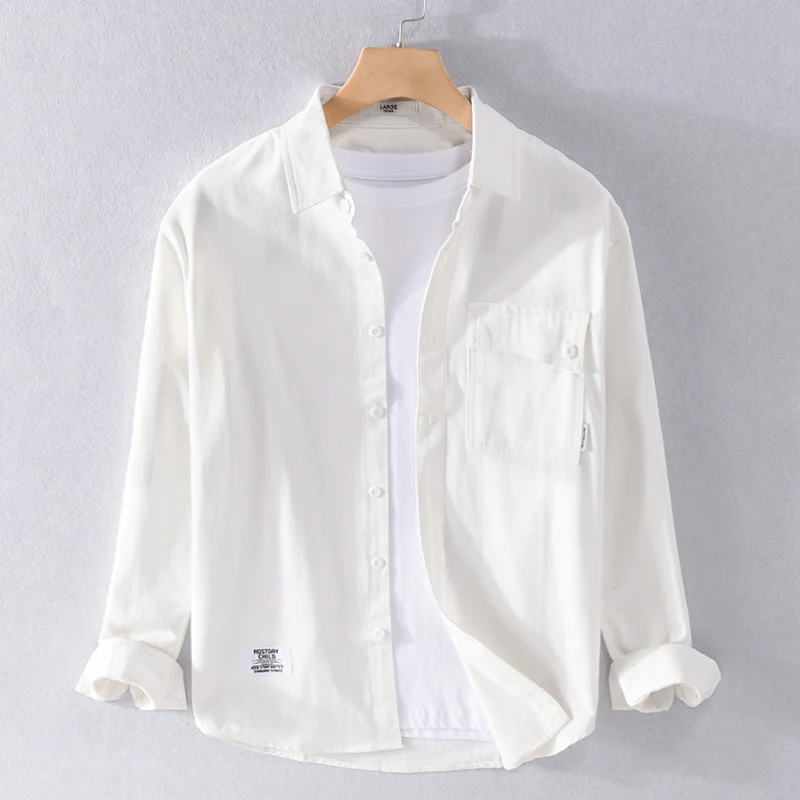 Herren Lockeres Hemdjacken-Overshirt aus Soft‑Twill mit integriertem Layer‑T‑Shirt und aufgesetzter Brusttasche Drune