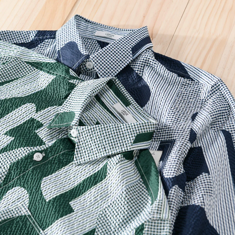 Herren Lockeres gemustertes Baumwoll-Overshirt mit Crinkle‑Struktur Drune
