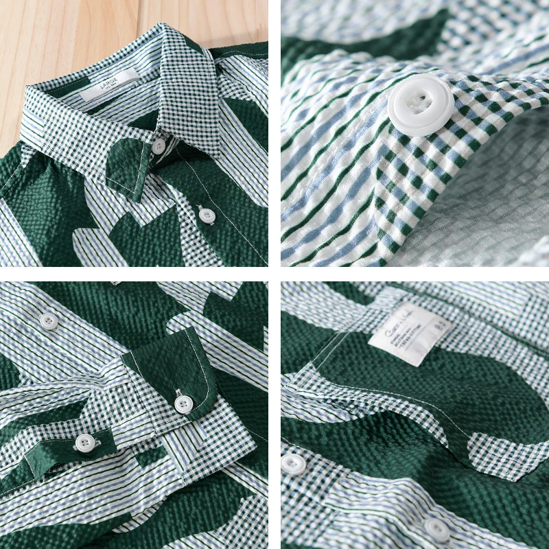 Herren Lockeres gemustertes Baumwoll-Overshirt mit Crinkle‑Struktur Drune