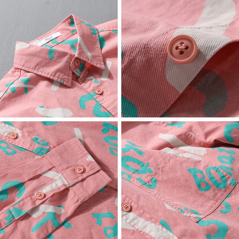 Herren Lockeres Baumwoll-Overshirt mit grafischem Allover-Print und Kentkragen Drune