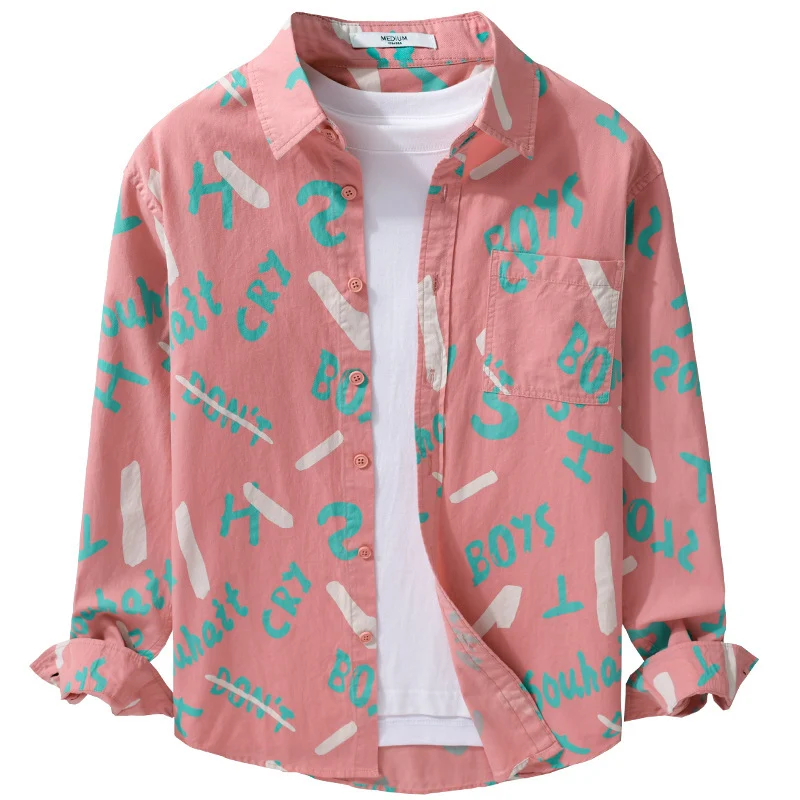 Herren Lockeres Baumwoll-Overshirt mit grafischem Allover-Print und Kentkragen Drune