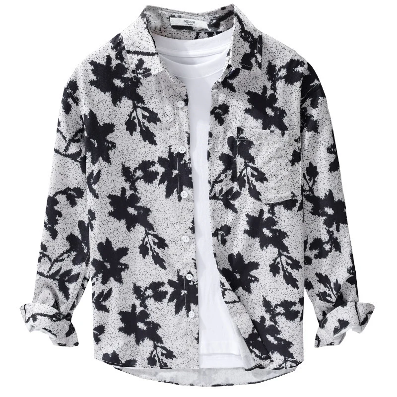 Herren Lockeres Baumwoll-Layering-Overshirt mit painterly Blumenallover und Brusttasche Drune