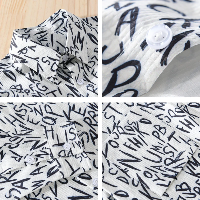 Herren Locker geschnittenes Langarm-Overshirt mit Allover-Letterprint und Brusttasche Drune