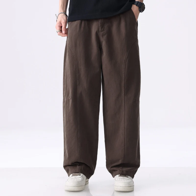 Herren Locker geschnittene Utility-Hose mit weitem Bein, markanten Ziernähten und elastischem Bund Drune