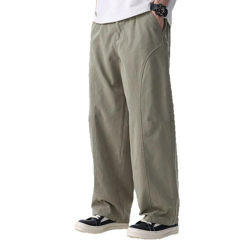 Herren Locker geschnittene Utility-Hose mit weitem Bein, markanten Ziernähten und elastischem Bund Drune