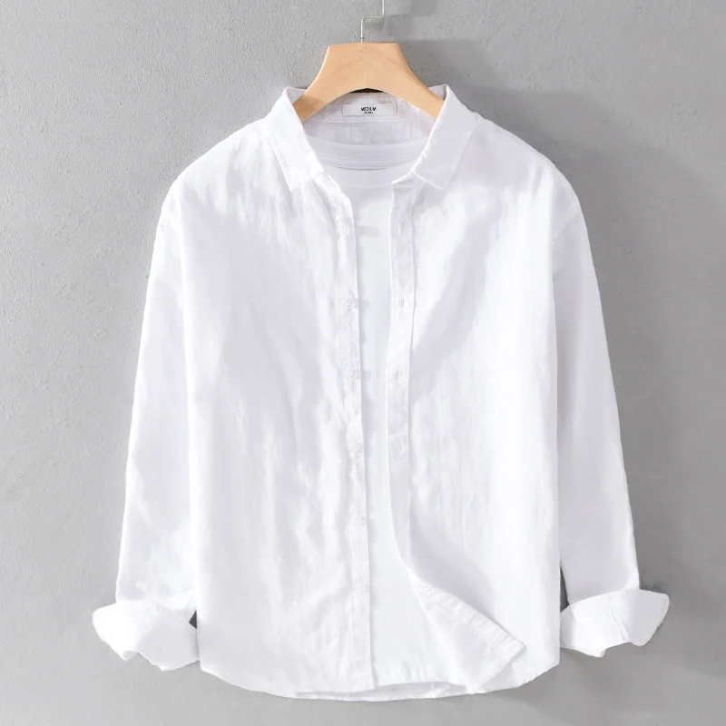 Herren Leinenmix-Layering-Overshirt mit Kentkragen, gerundetem Saum und Soft‑Touch Drune