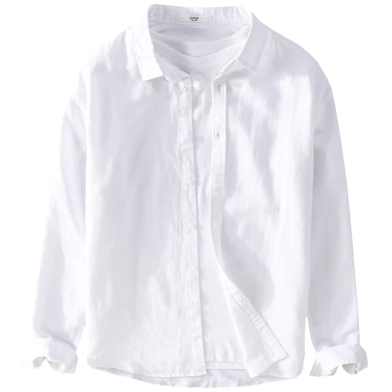 Herren Leinenmix-Layering-Overshirt mit Kentkragen, gerundetem Saum und Soft‑Touch Drune