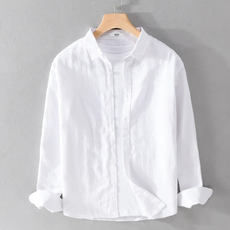 Herren Leinenmix-Layering-Overshirt mit Kentkragen, gerundetem Saum und Soft‑Touch Drune