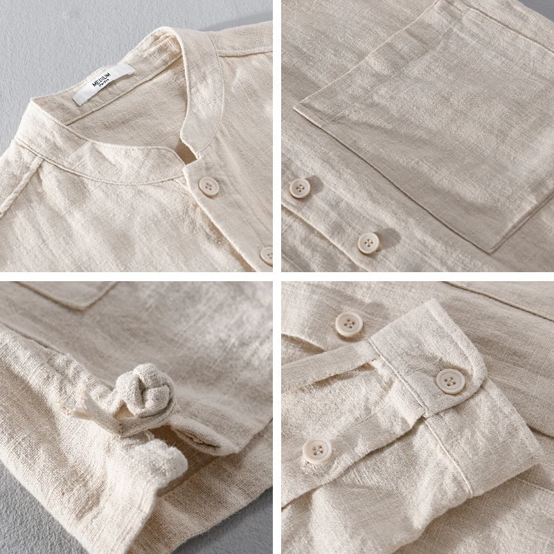 Herren Leinenjacke mit Stehkragen und aufgesetzten Taschen Drune