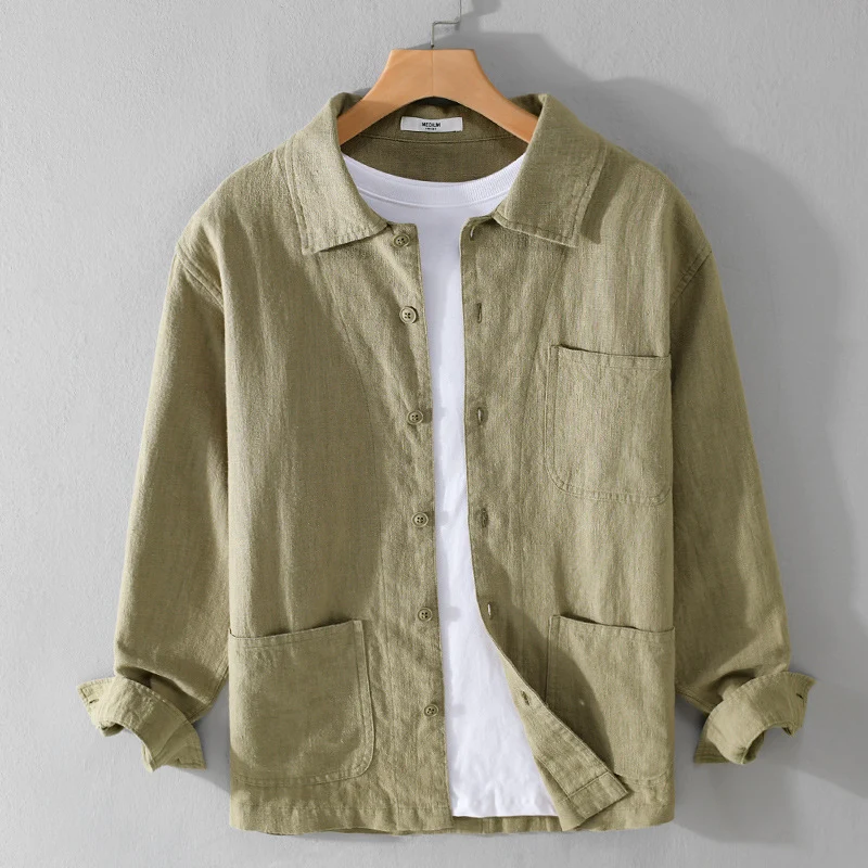 Herren Leinenhemdjacke mit aufgesetzten Taschen und legerer Passform Drune
