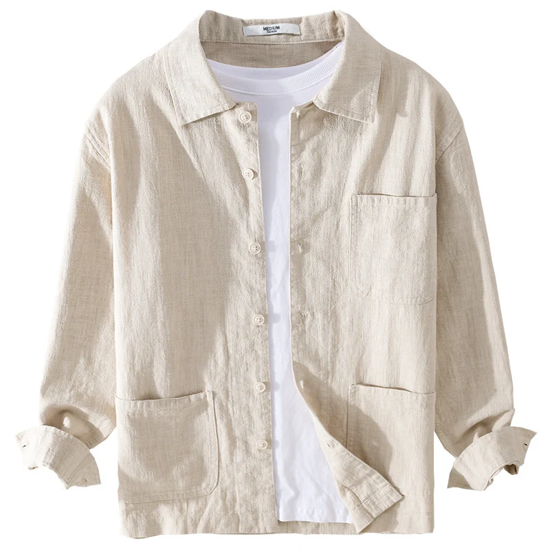 Herren Leinenhemdjacke mit aufgesetzten Taschen und legerer Passform Drune