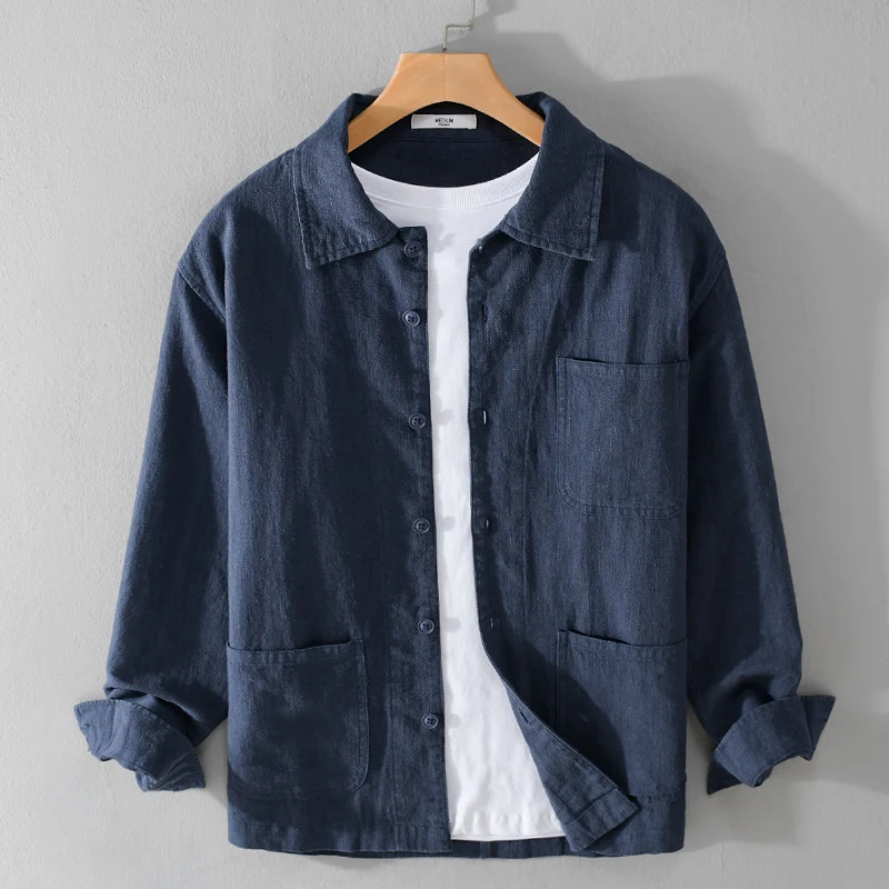 Herren Leinenhemdjacke mit aufgesetzten Taschen und legerer Passform Drune