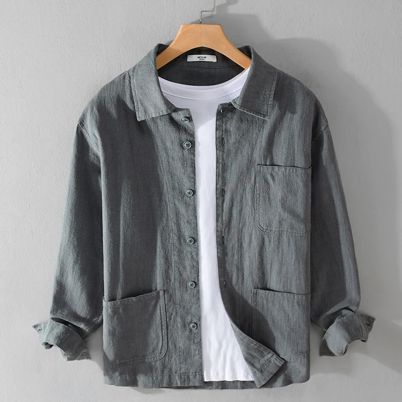 Herren Leinenhemdjacke mit aufgesetzten Taschen und legerer Passform Drune