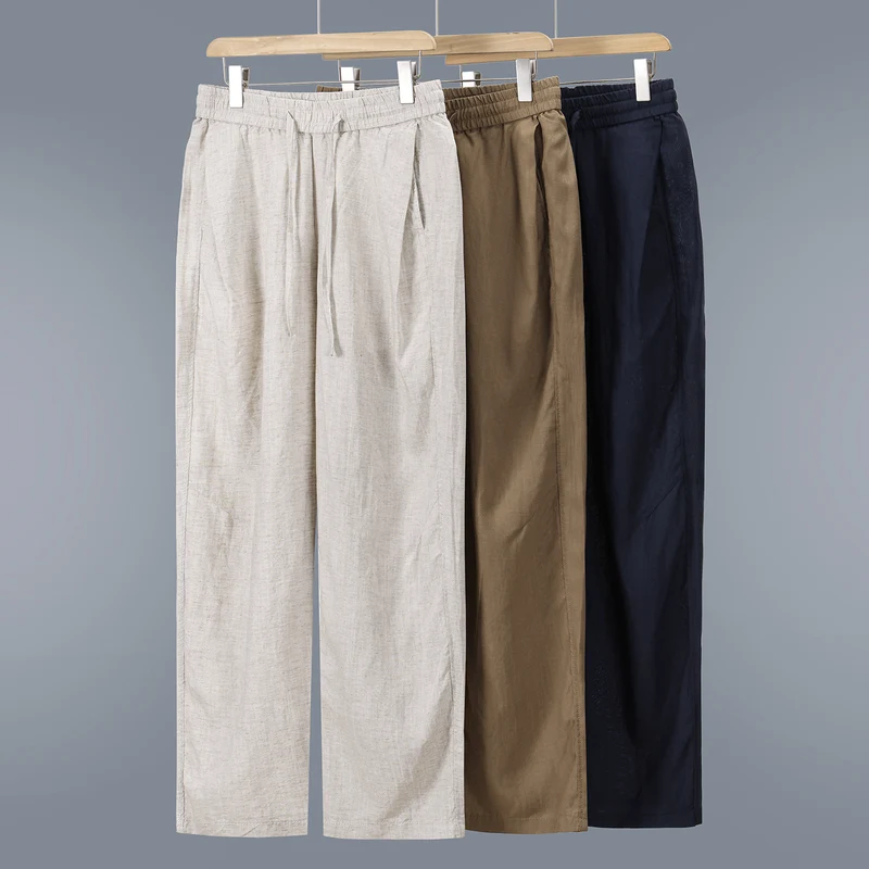Herren Leinen-Baumwollhose mit elastischem Bund und Tunnelzug Drune