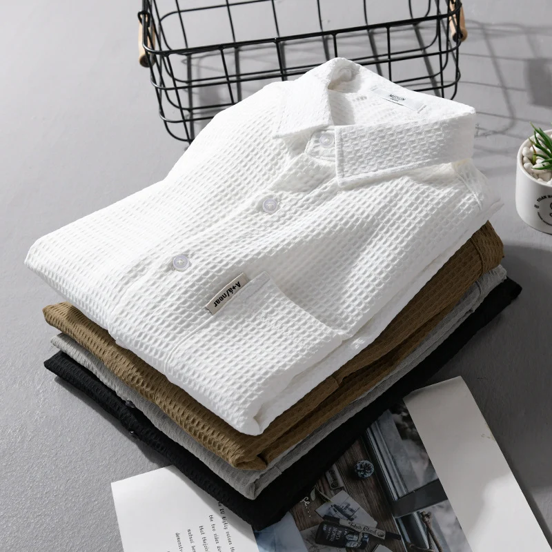 Herren Leichtes Waffelstruktur-Hemd aus Baumwollmix mit Overshirt-Schnitt und Brusttasche Drune
