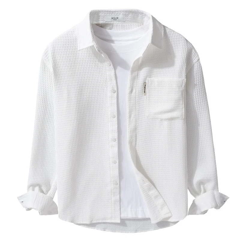 Herren Leichtes Waffelstruktur-Hemd aus Baumwollmix mit Overshirt-Schnitt und Brusttasche Drune