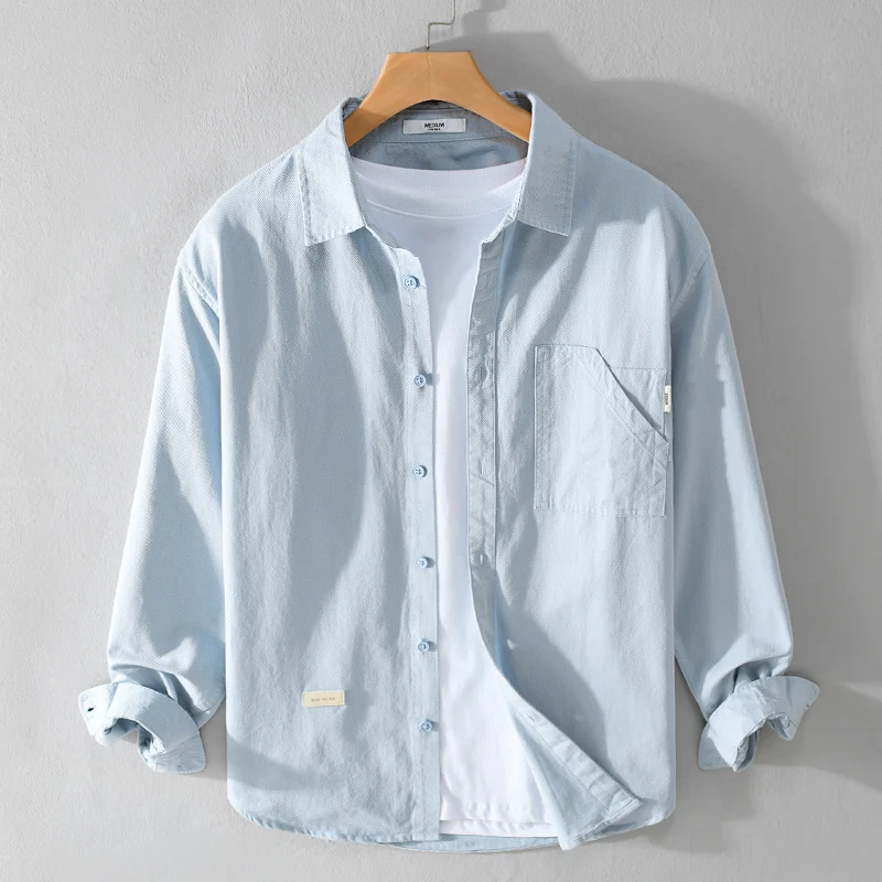 Herren Leichtes strukturiertes Baumwoll-Overshirt mit Brusttasche und entspannter Passform Drune