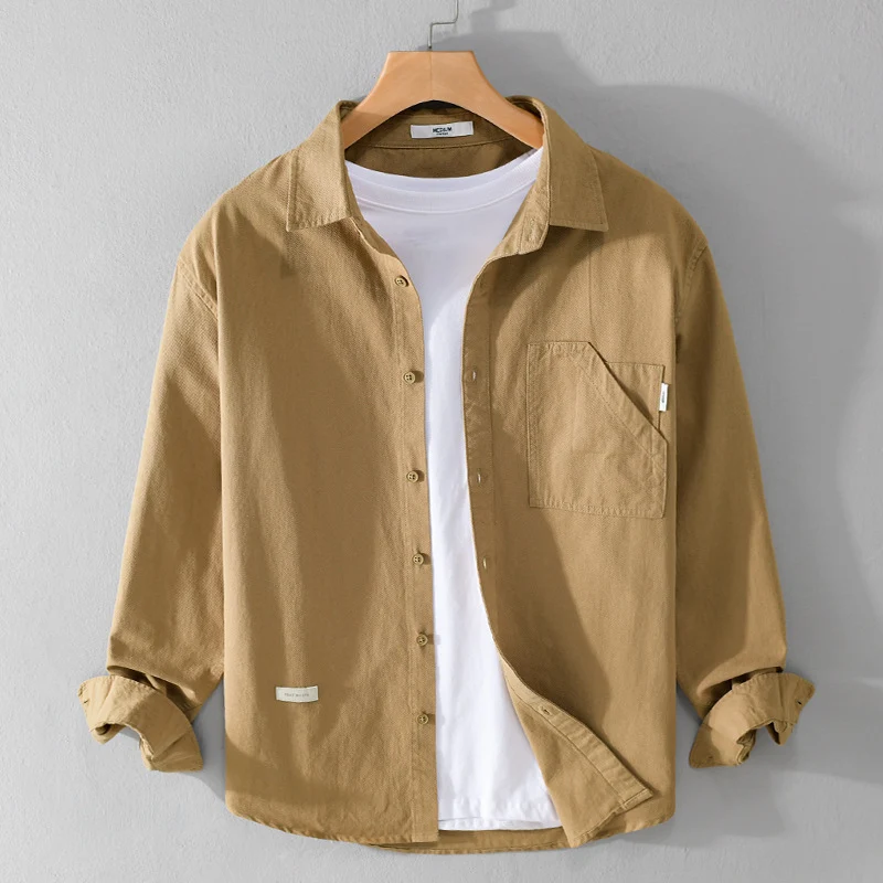 Herren Leichtes strukturiertes Baumwoll-Overshirt mit Brusttasche und entspannter Passform Drune