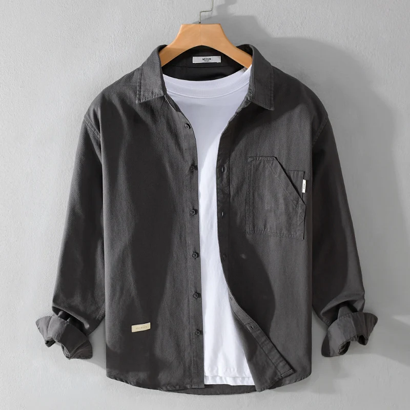 Herren Leichtes strukturiertes Baumwoll-Overshirt mit Brusttasche und entspannter Passform Drune
