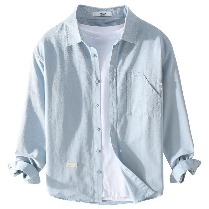 Herren Leichtes strukturiertes Baumwoll-Overshirt mit Brusttasche und entspannter Passform Drune
