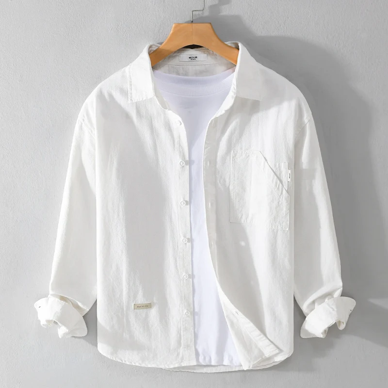 Herren Leichtes strukturiertes Baumwoll-Overshirt mit Brusttasche und entspannter Passform Drune