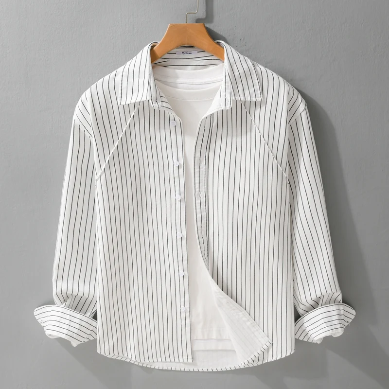 Herren Leichtes Streifen‑Overshirt mit Kentkragen und Raglanärmeln Drune