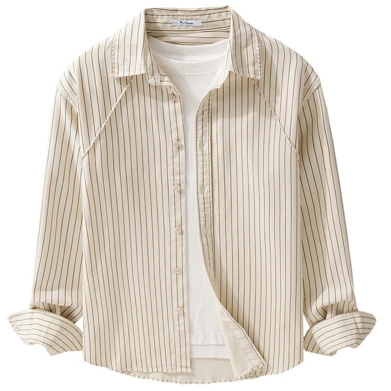 Herren Leichtes Streifen‑Overshirt mit Kentkragen und Raglanärmeln Drune