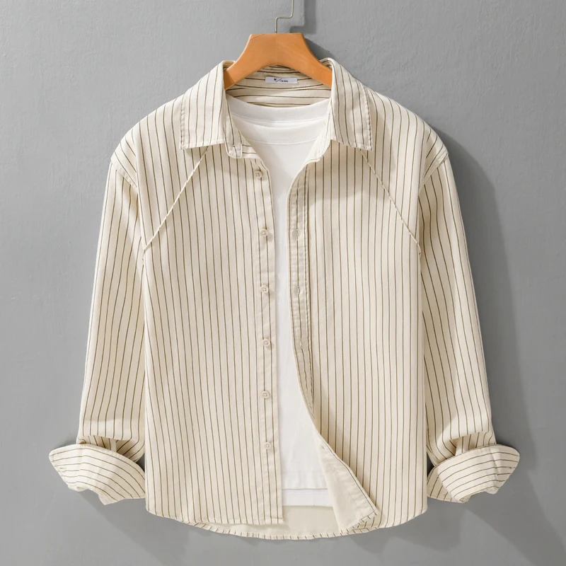 Herren Leichtes Streifen‑Overshirt mit Kentkragen und Raglanärmeln Drune