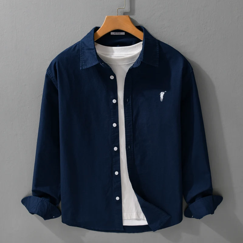 Herren Leichtes Oxford-Hemd Relaxed-Fit mit dezenter Bruststickerei und weicher Vintage-Waschung Drune