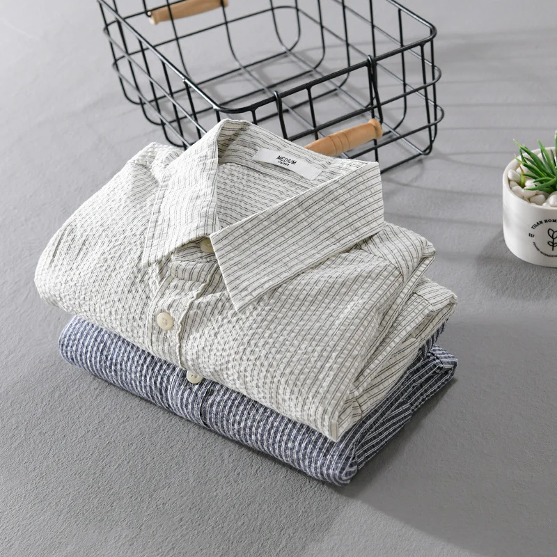 Herren Leichtes Overshirt im Nadelstreifen-Look aus Leinen‑Baumwollmix mit aufgesetzten Brusttaschen Drune