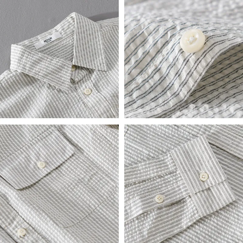 Herren Leichtes Overshirt im Nadelstreifen-Look aus Leinen‑Baumwollmix mit aufgesetzten Brusttaschen Drune