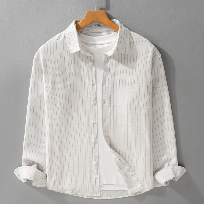 Herren Leichtes Nadelstreifen-Overshirt aus Leinen-Baumwollmix Drune