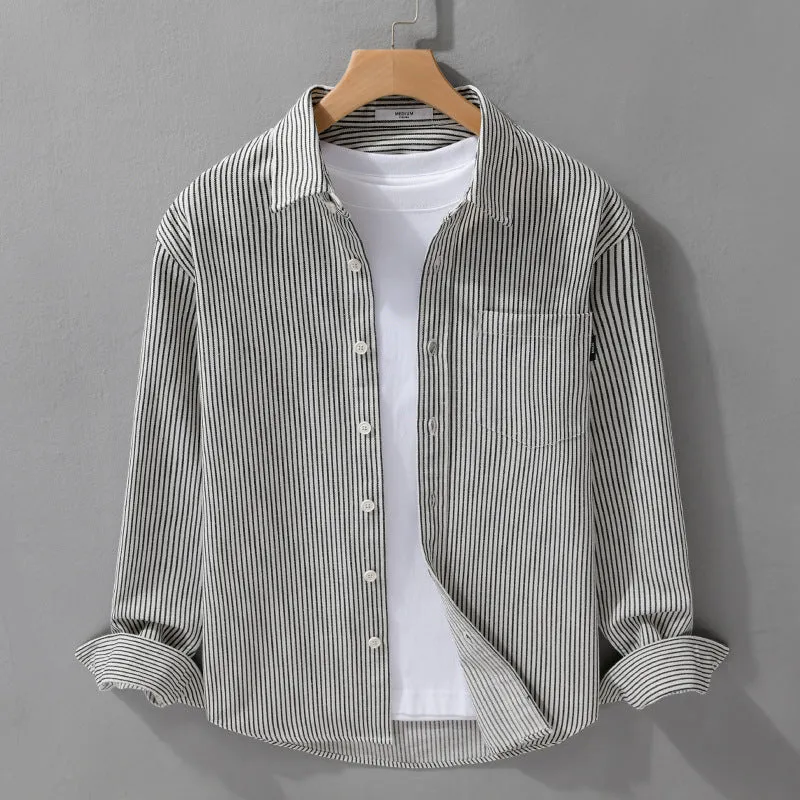 Herren Leichtes Nadelstreifen-Hemd im Layering-Overshirt-Stil mit Kentkragen und aufgesetzter Brusttasche Drune