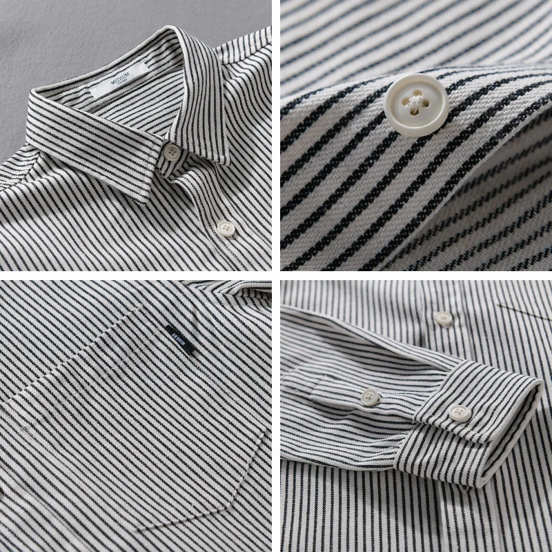 Herren Leichtes Nadelstreifen-Hemd im Layering-Overshirt-Stil mit Kentkragen und aufgesetzter Brusttasche Drune