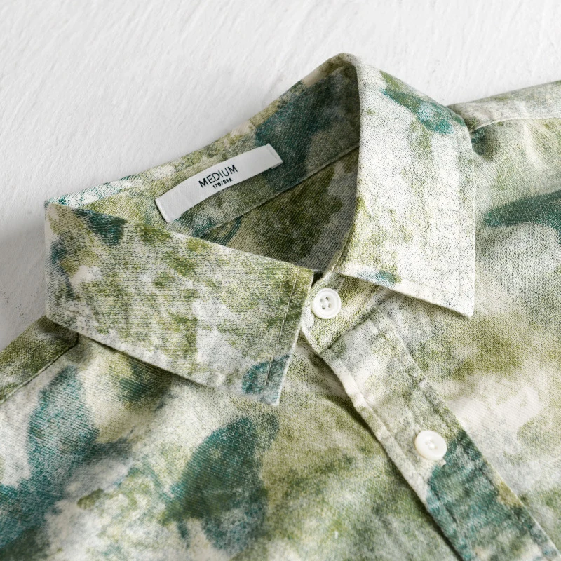 Herren Leichtes Leinenmix-Hemd mit Aquarell-Schmetterlingsprint und Brusttasche Drune