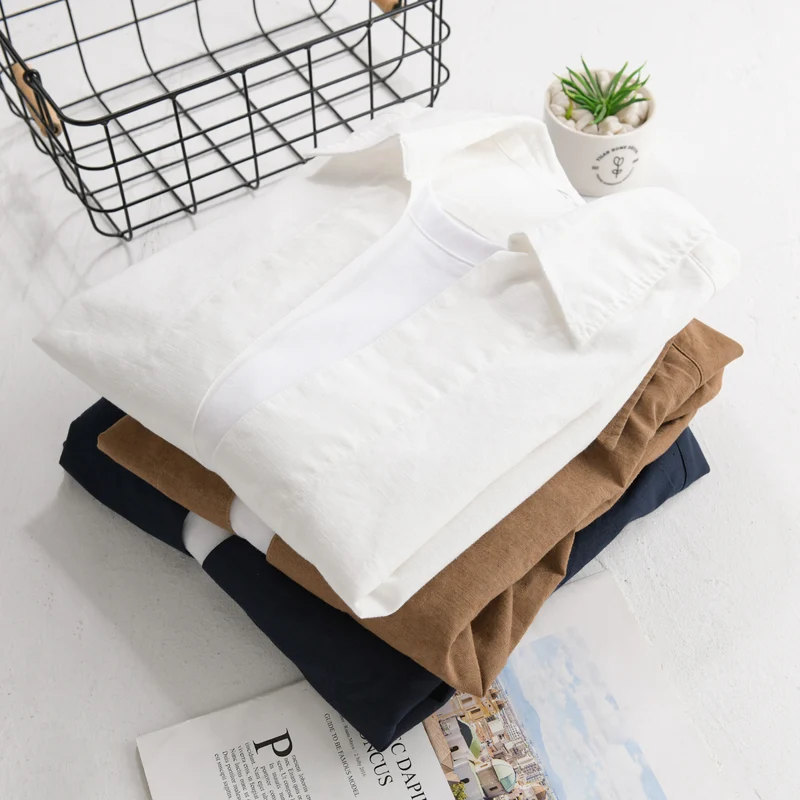 Herren Leichtes Leinen-Overshirt mit V-Ausschnitt, Hemdkragen und elastischem Saum Drune
