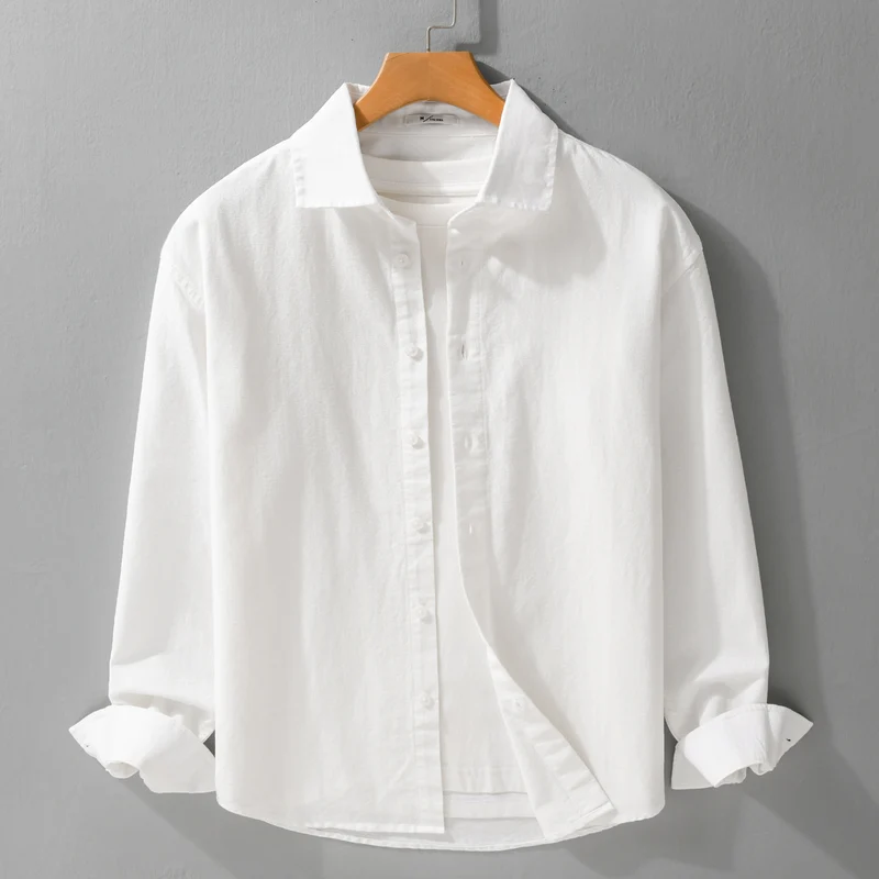 Herren Leichtes Leinen-Baumwoll-Overshirt mit Kentkragen, Relaxed‑Fit und durchgehender Knopfleiste Drune