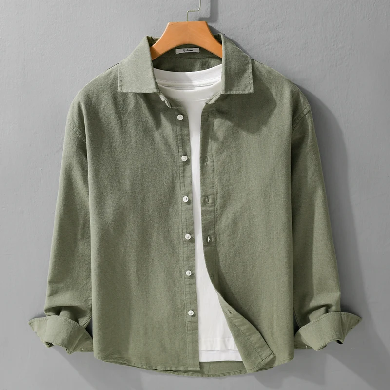 Herren Leichtes Leinen-Baumwoll-Overshirt mit Kentkragen, Relaxed‑Fit und durchgehender Knopfleiste Drune
