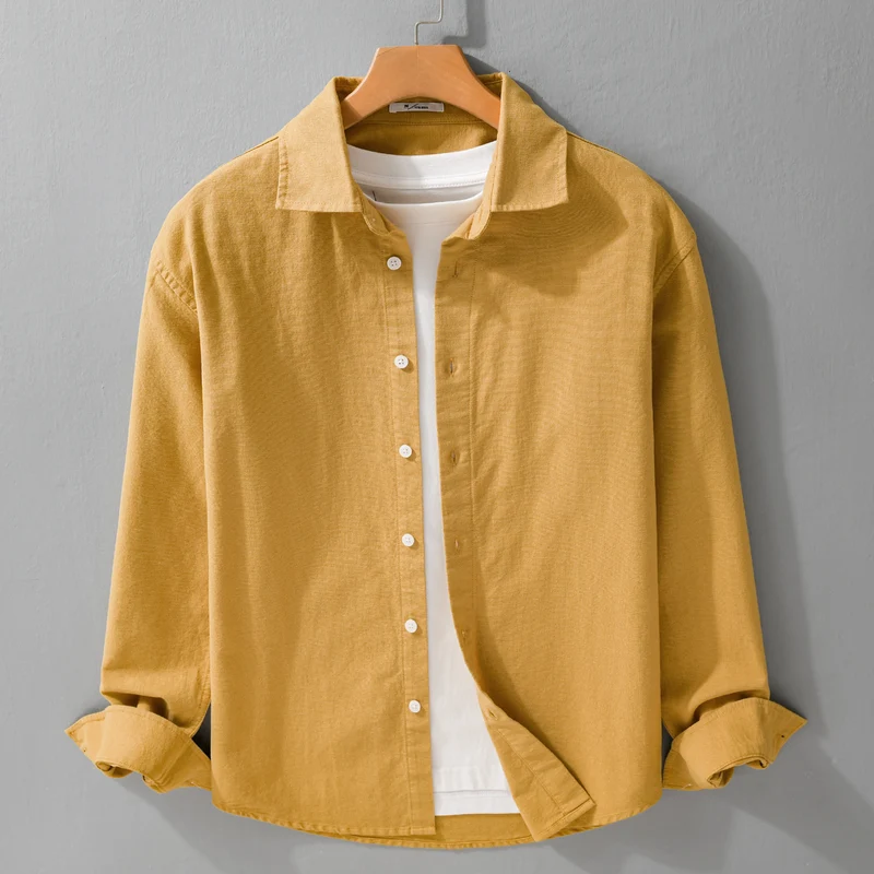 Herren Leichtes Leinen-Baumwoll-Overshirt mit Kentkragen, Relaxed‑Fit und durchgehender Knopfleiste Drune