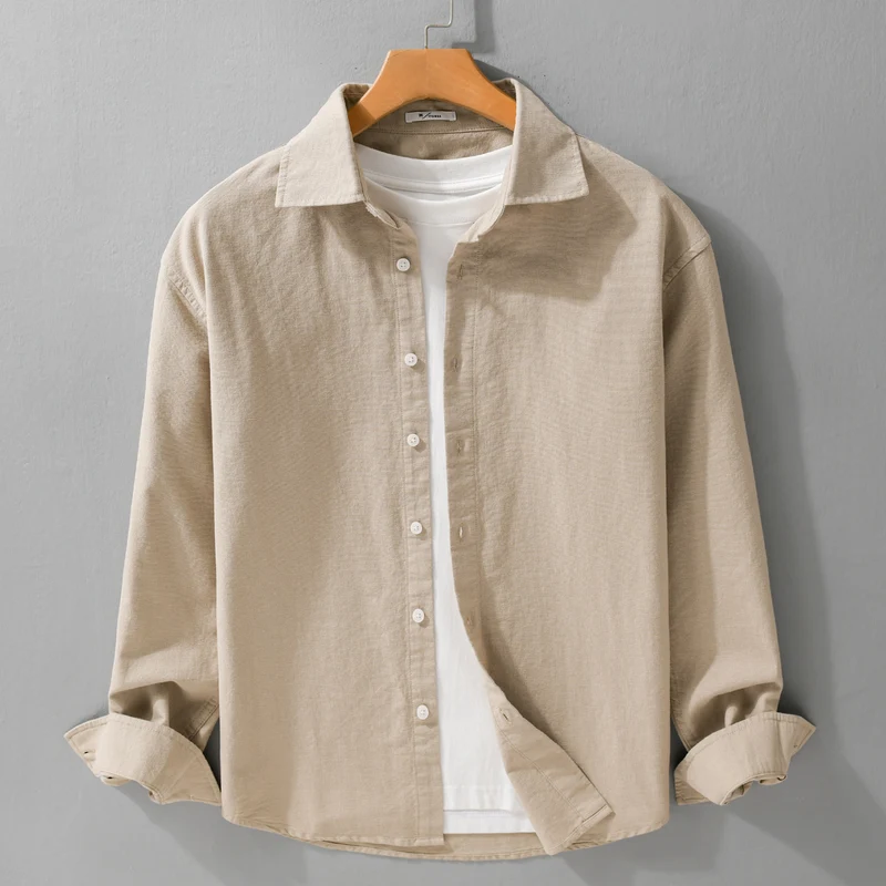 Herren Leichtes Leinen-Baumwoll-Overshirt mit Kentkragen, Relaxed‑Fit und durchgehender Knopfleiste Drune