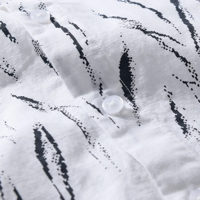 Herren Leichtes Leinen-Baumwoll-Hemd mit abstraktem Pinselprint und Relaxed-Fit Drune