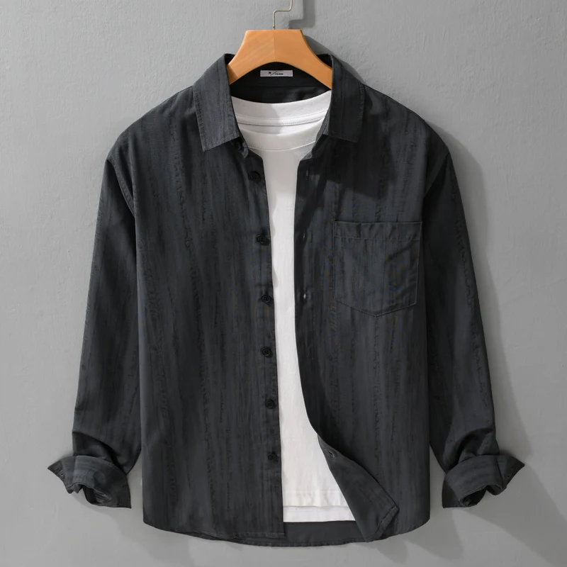 Herren Leichtes Layering-Hemd aus Baumwollmix mit Brusttasche und dezentem Streifenrelief Drune